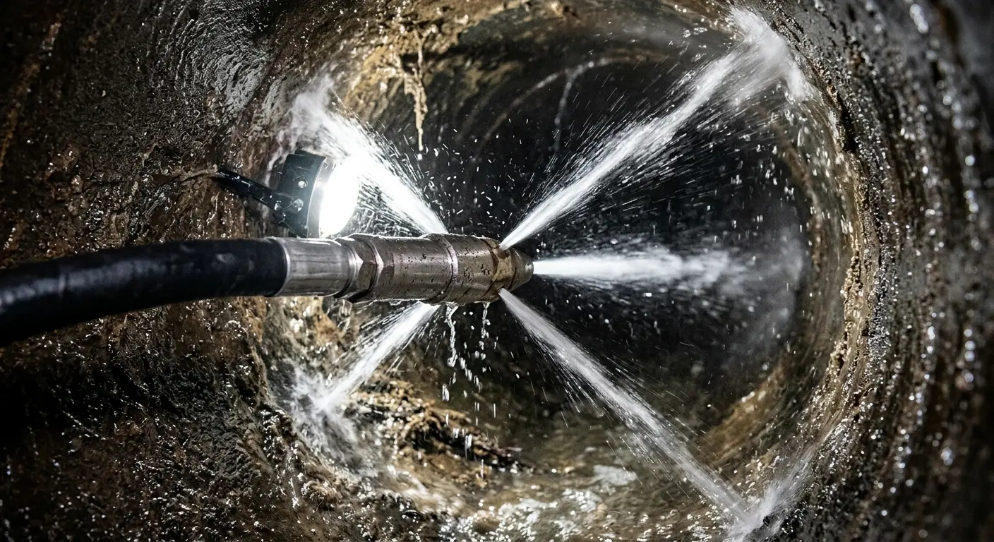 High-pressure hydro jetting nozzle cleaning sewer pipe for Sewer Line Relining in Eagle